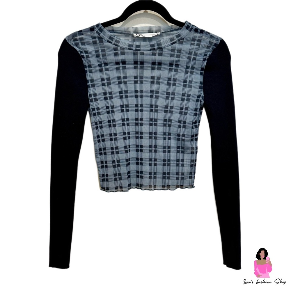 Zara Blue Mesh Patterned Long Sleeve